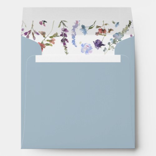 Elegant Dusty Blue Watercolor Wildflower Square Envelope