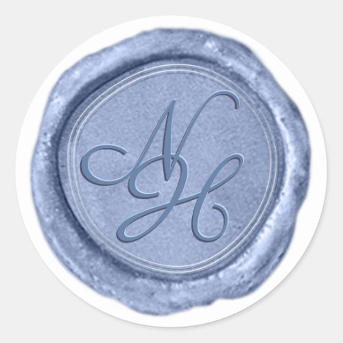 Elegant Dusty Blue Wax Seal Monogram Sticker