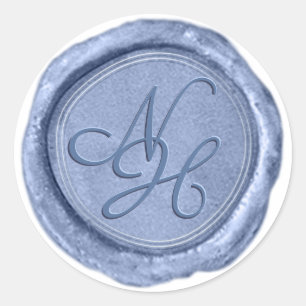 Elegant Dusty Blue Wax Seal Monogram Sticker