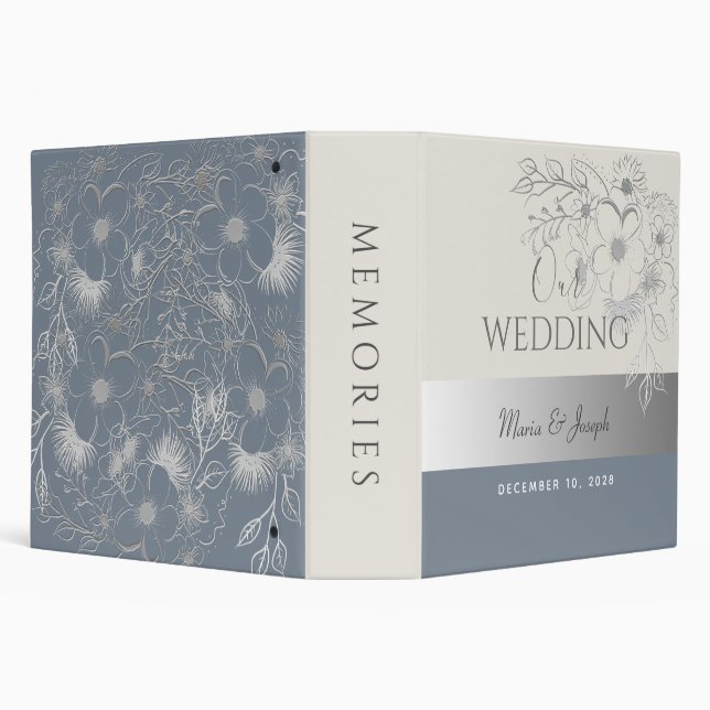 Elegant Dusty Blue Wedding Album 3 Ring Binder (Background)