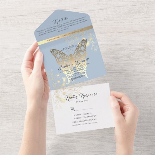 Elegant Dusty Blue Wedding All In One Invitation