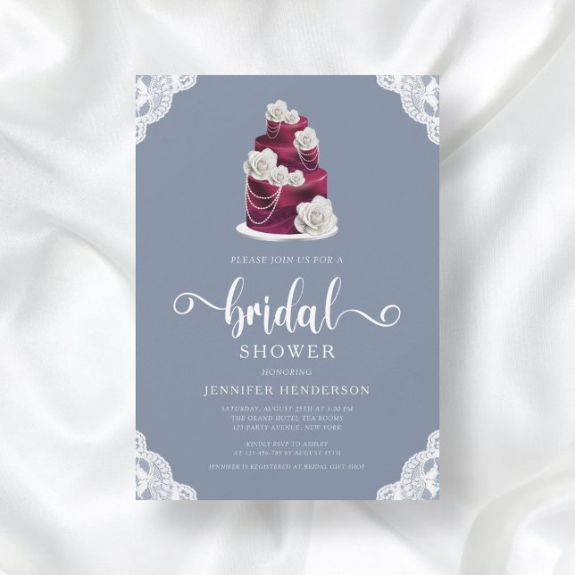 Elegant Dusty Blue Wedding Cake Bridal Shower Invitation (Creator Uploaded)