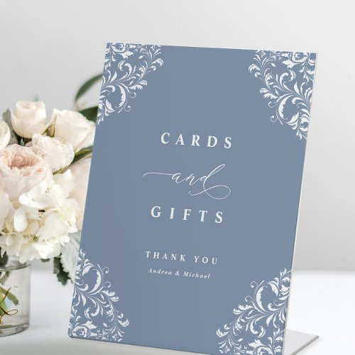 Elegant Dusty Blue Wedding Cards  Gifts Pedestal Sign