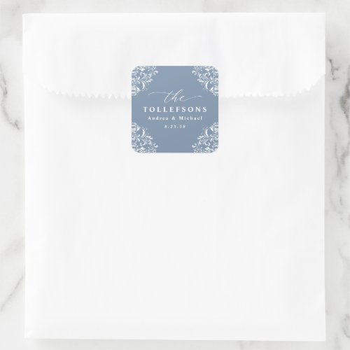 Elegant Dusty Blue Wedding Classic Square Sticker