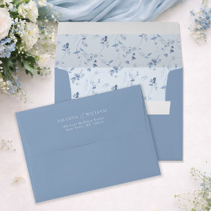 Elegant Dusty Blue Wedding Envelope with Floral