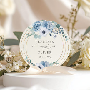 Elegant Dusty blue wedding favor Classic Round Sti Sticker