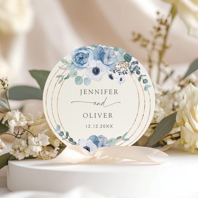 Elegant Dusty blue wedding favor Classic Round Sti Sticker (Creator Uploaded)