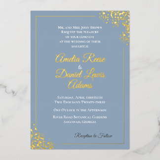 Elegant Dusty Blue Wedding Foil Invitation