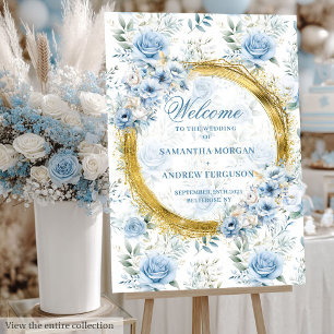 Elegant Dusty Blue Wedding Gold Glitter Welcome  Foam Board