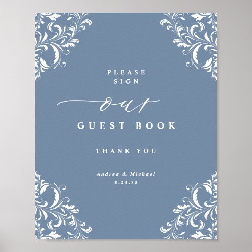 Elegant Dusty Blue Wedding Guest Book Sign