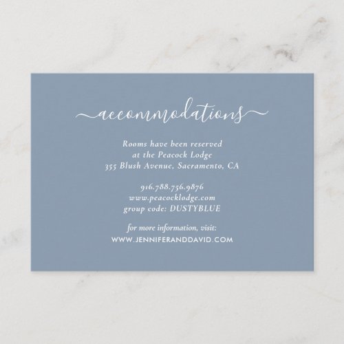 Elegant Dusty Blue Wedding Hotel Accommodation Enclosure Card