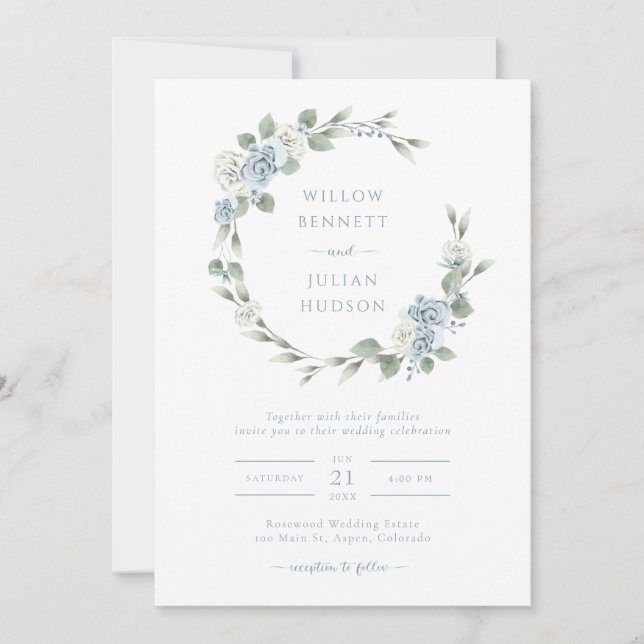 Elegant Dusty Blue Wedding Invitation (Front)