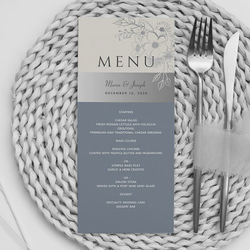 Elegant Dusty Blue Wedding Menu