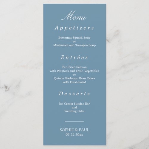 Elegant Dusty Blue Wedding Menu