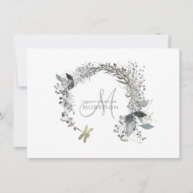 Elegant Dusty Blue Wedding Monogram Note Card (Front)
