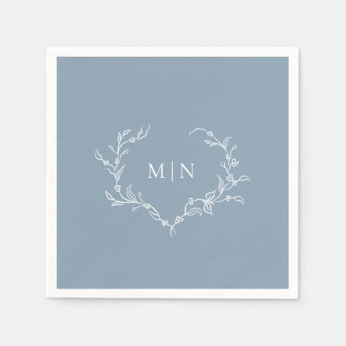 Elegant  Dusty Blue Wedding Monogram Paper Napkin