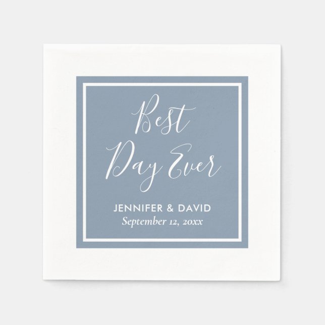 Elegant Dusty Blue Wedding Napkins (Front)
