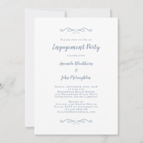  Elegant Dusty Blue Wedding Party Engagement Chic Invitation