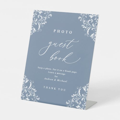Elegant Dusty Blue Wedding Photo Guest Book Sign