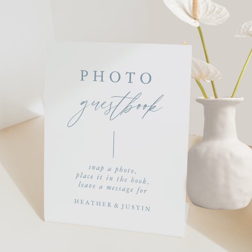 Elegant Dusty Blue Wedding Photo Guestbook Sign