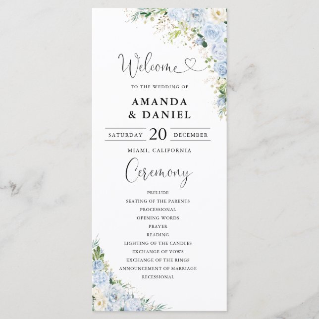 Elegant Dusty Blue Wedding Program (Front)