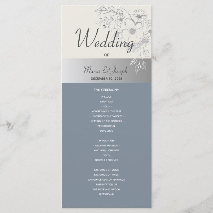 Elegant Dusty Blue Wedding Program | Zazzle