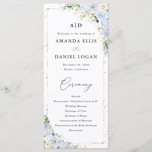 Elegant Dusty Blue Wedding Program (Front)