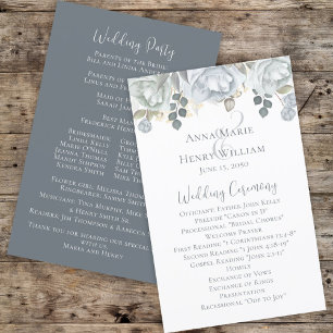 Elegant Dusty Blue Wedding Program Floral