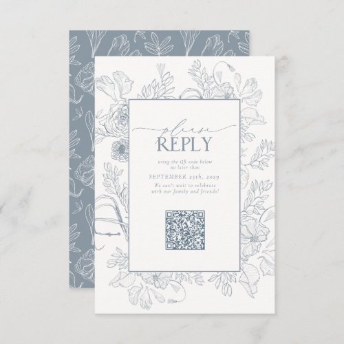 Elegant Dusty Blue Wedding QR Code Please Reply RSVP Card