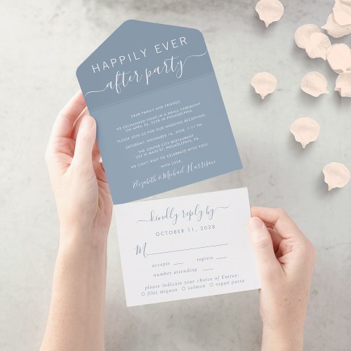 Elegant Dusty Blue Wedding Reception All In One Invitation