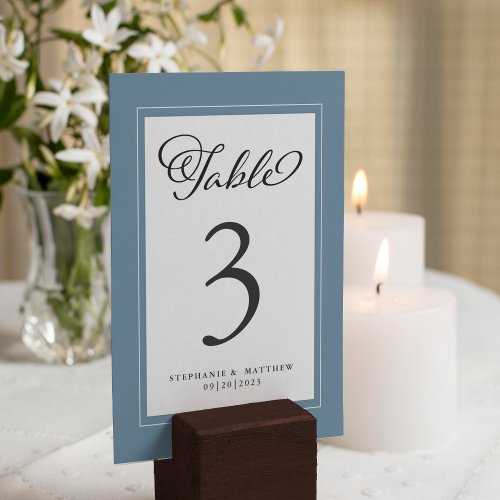 Elegant  Dusty Blue Wedding Reception Table Number
