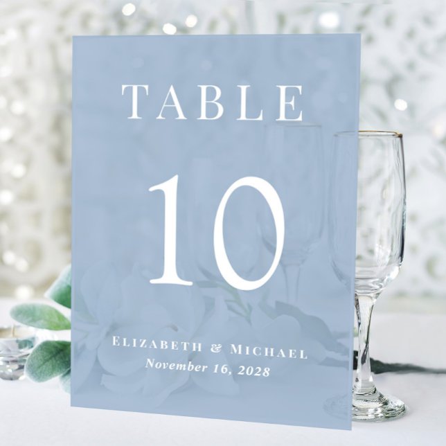 Elegant Dusty Blue Wedding Reception Table Number Acrylic Sign (Creator Uploaded)