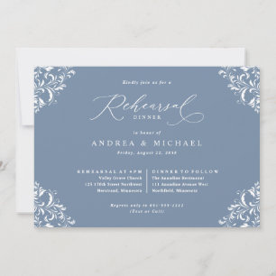 Elegant Dusty Blue Wedding Rehearsal Dinner Invitation