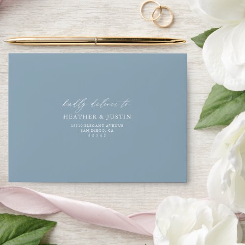 Elegant Dusty Blue Wedding RSVP Address Envelope