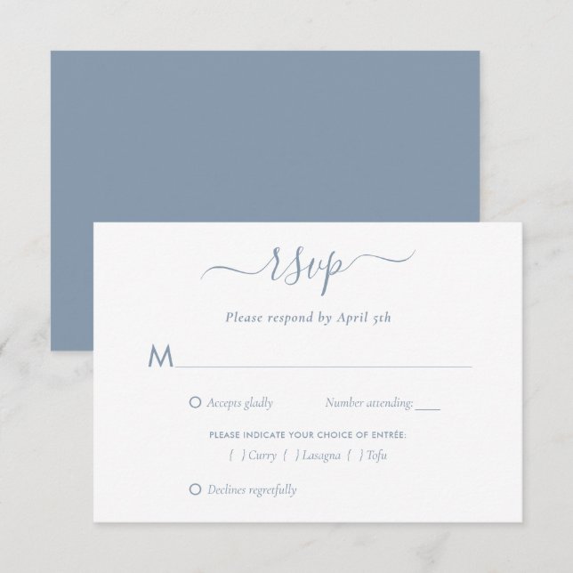 Elegant Dusty Blue Wedding RSVP Cards (Front/Back)