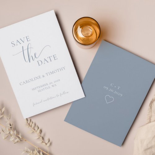 Elegant Dusty Blue Wedding Save The Date Card