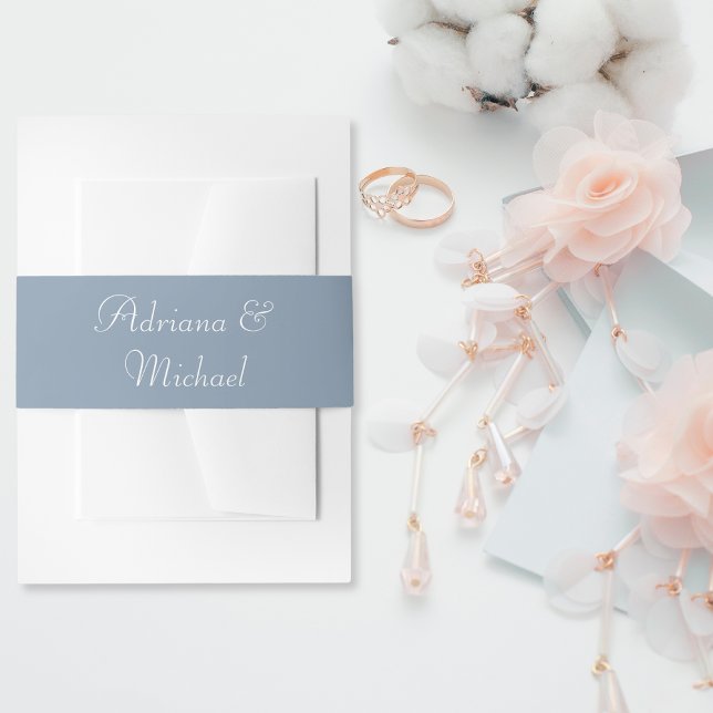 Elegant Dusty Blue Wedding Script Invitation Belly Band (Creator Uploaded)
