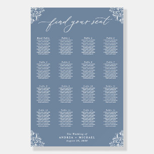 Elegant Dusty Blue Wedding Seating Chart 24x36 Foam Board