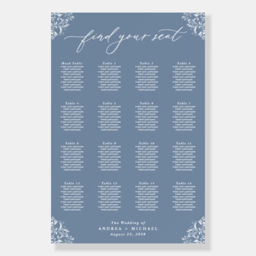 Elegant Dusty Blue Wedding Seating Chart 24x36 Foam Board