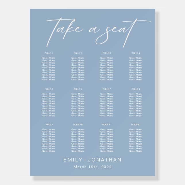 Elegant Dusty Blue Wedding Seating chart Foam Board (Front)