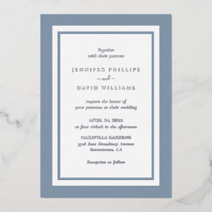 Elegant Dusty Blue Wedding Silver Foil Invitation