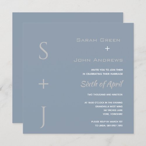 Elegant Dusty Blue Wedding Square Invitation