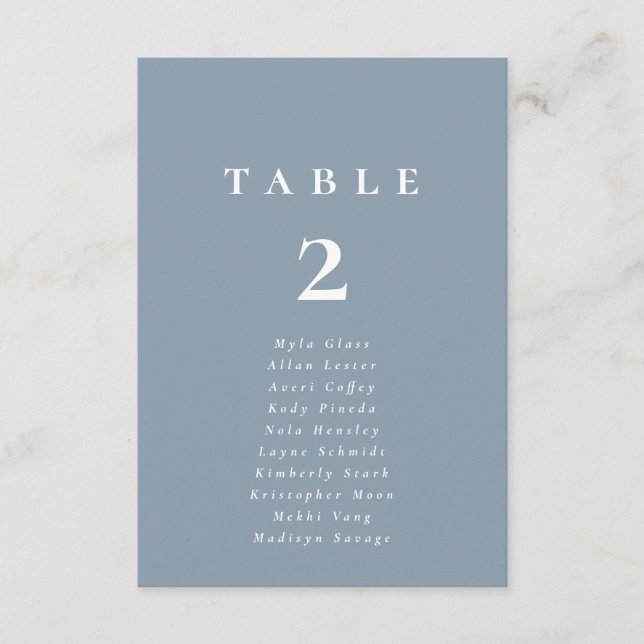 Elegant Dusty Blue Wedding Table Number  (Front)