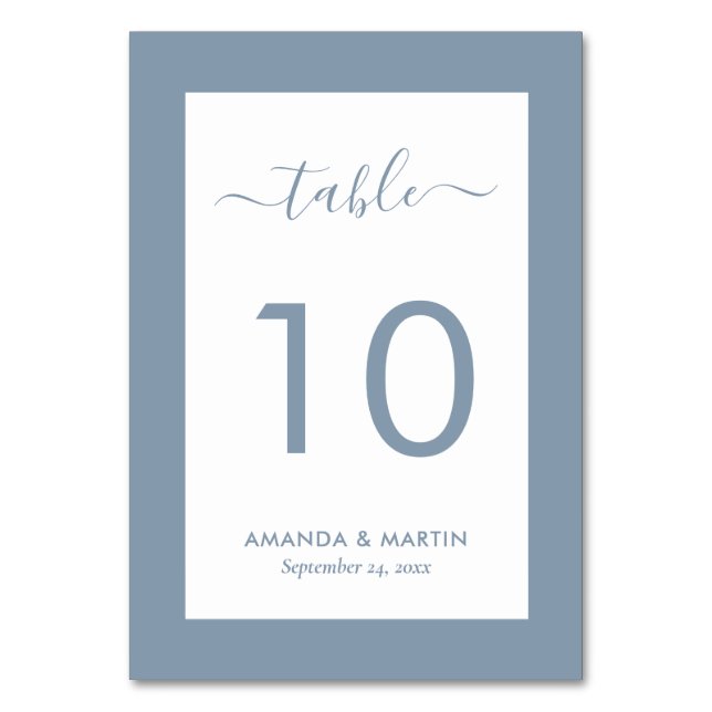 Elegant Dusty Blue Wedding Table Number (Front)