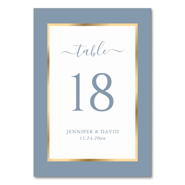 Elegant Dusty Blue Wedding Table Number (Front)