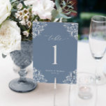 Elegant Dusty Blue Wedding Table Numbers Cards<br><div class="desc">Elegant Dusty Blue Wedding Table Numbers: Use these vintage, classic table numbers at your wedding reception or event. This design features the word "Table" in an elegant calligraphy with an ornate vintage corners design for a luxe look. It's set in dusty blue / blue gray / slate blue, but you...</div>