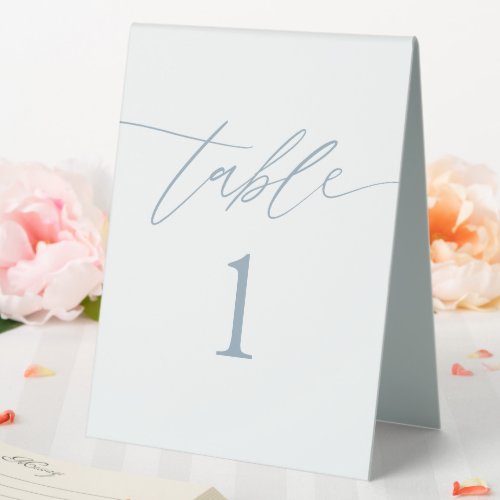 Elegant Dusty Blue Wedding Table Numbers Table Tent Sign