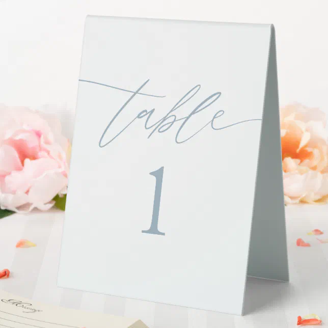 Elegant Dusty Blue Wedding Table Numbers Table Tent Sign | Zazzle