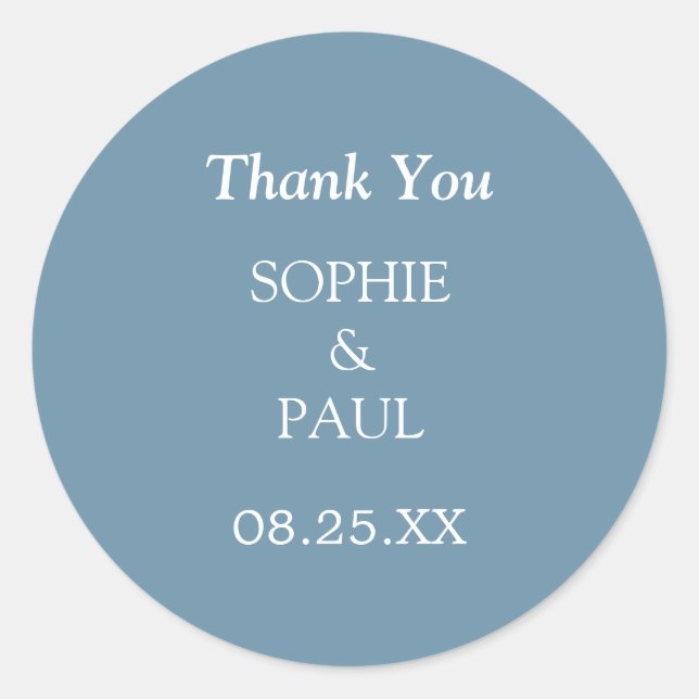 Elegant Dusty Blue Wedding Thank You Sticker (Front)