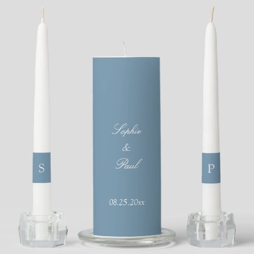 Elegant Dusty Blue Wedding Unity Candle Set